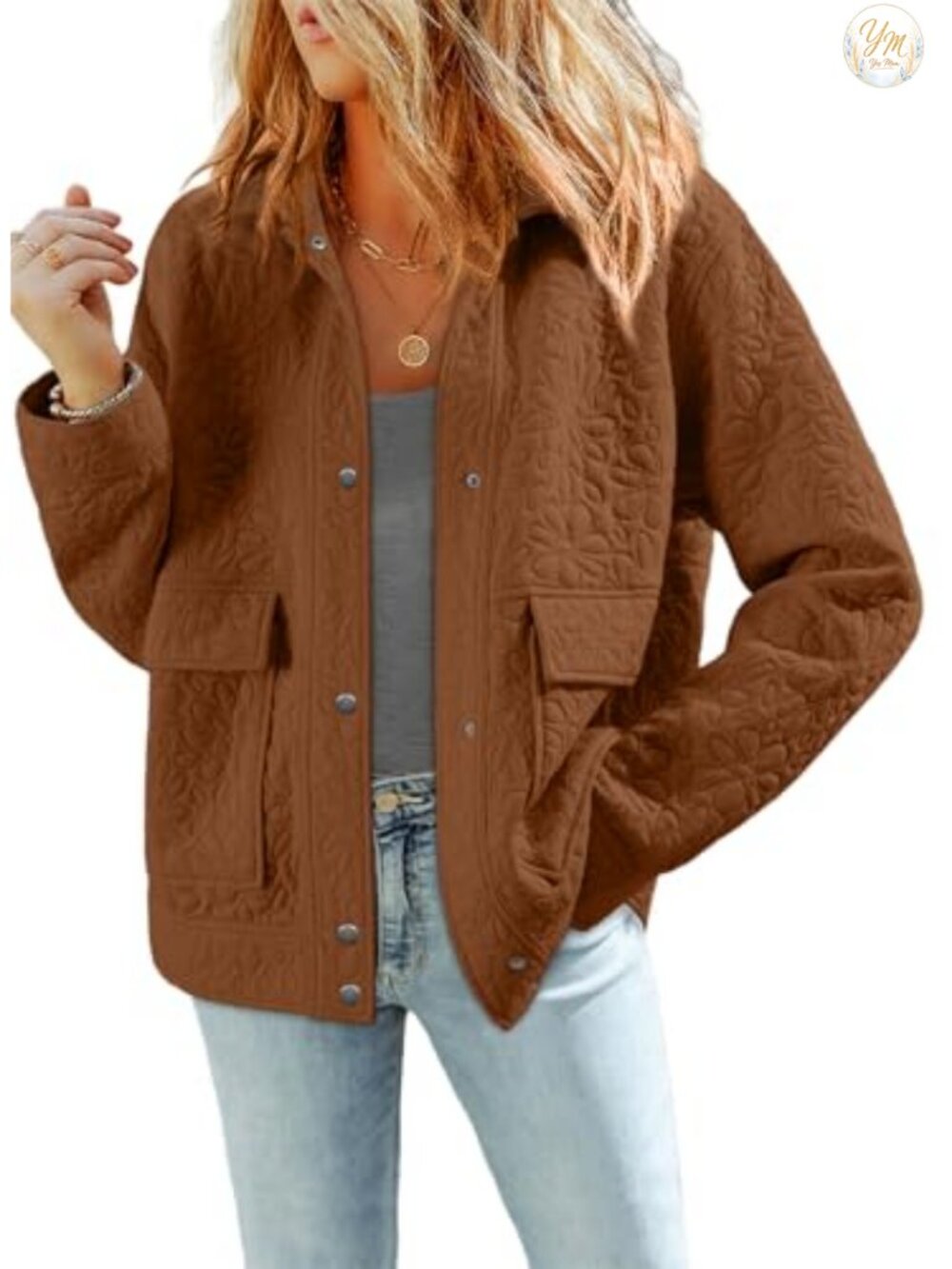 Womens Jacquard Button Down Loose Fit Casual Winter Jacket